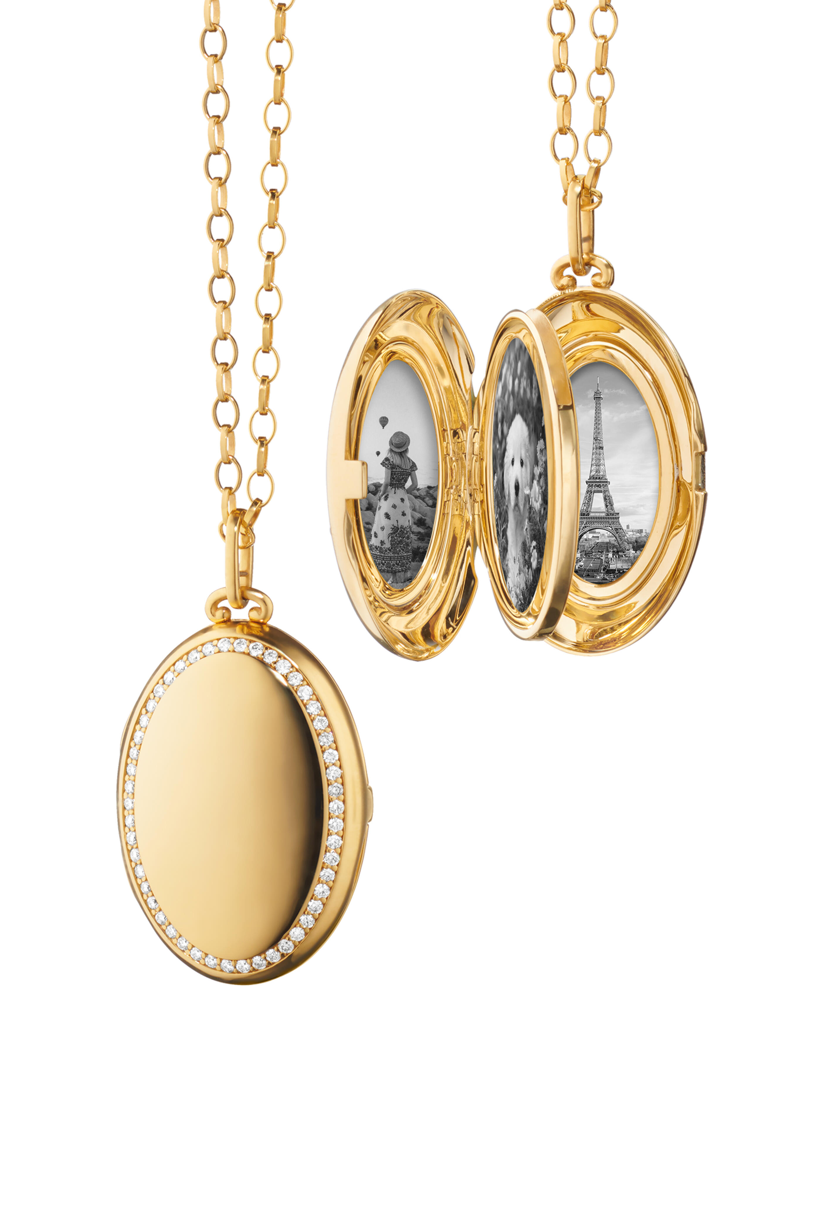 18K Yellow Gold “Olivia” Gold Locket Necklace with White Diamonds - Gold Locket Necklaces by Monica Rich Kosann