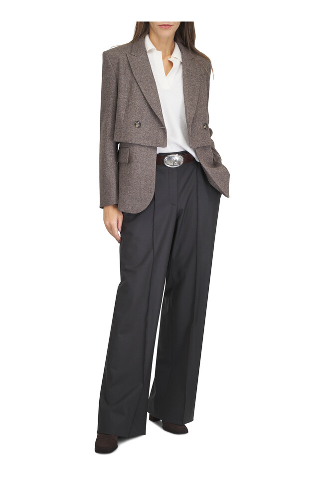 Designer outfit featuring Neela Cream Cashmere Sweater and Two Faced Pinecone Melange Wool Flannel Blazer