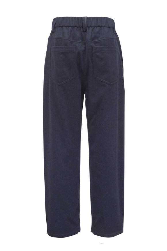 Brunello Cucinelli Navy Blue Flannel Baggy Pant - view 3
