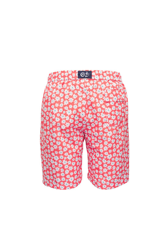 Tiki Orange Floral Print Swim Trunks - view 3