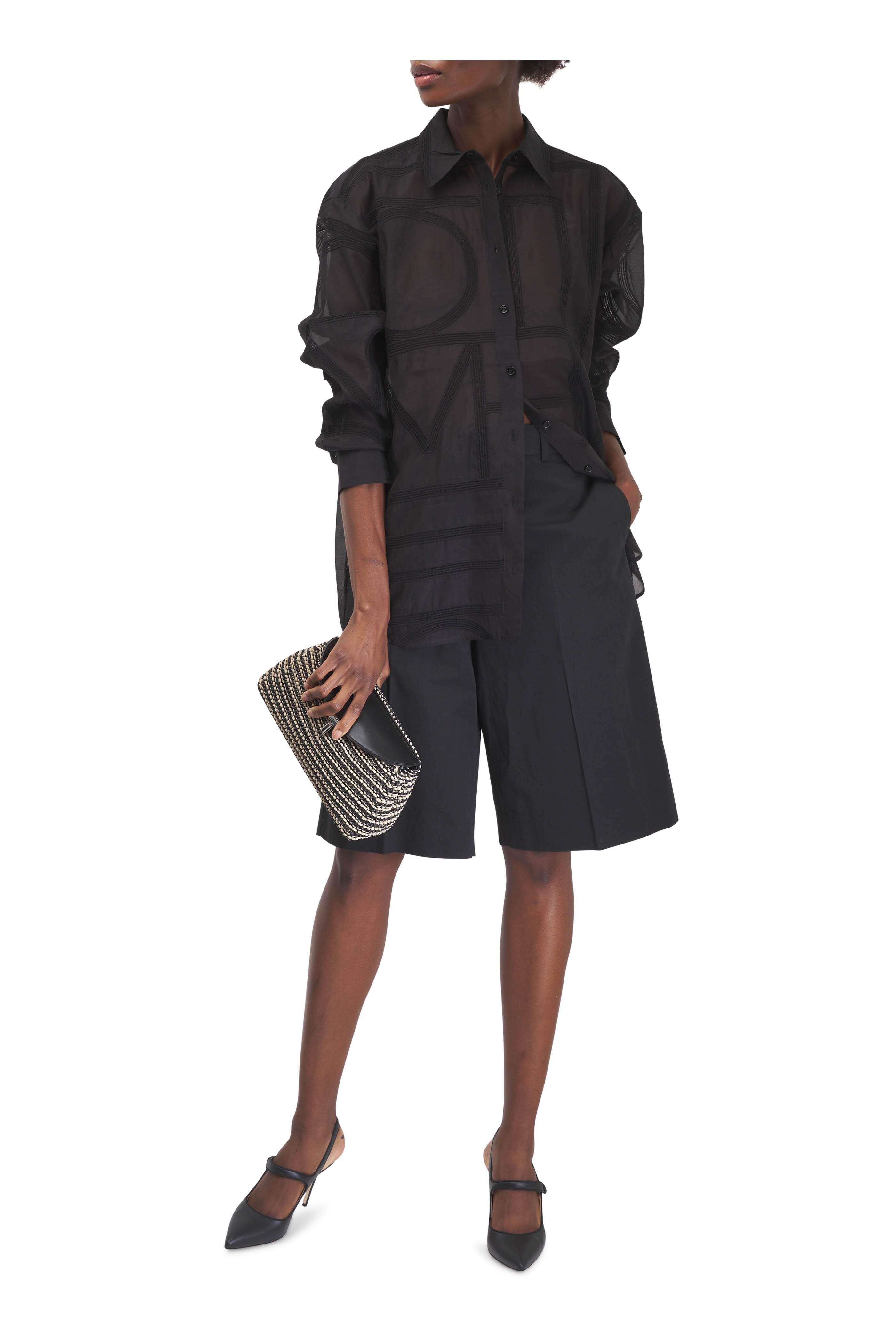 Totême - T-Lock Black & Sand Woven Leather Clutch - view 2