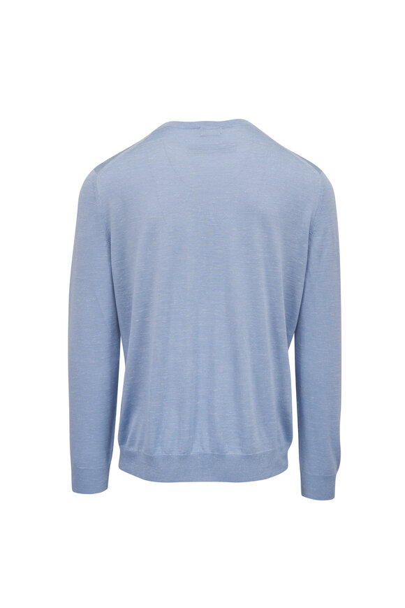 Zegna Light Blue Silk, Cashmere & Linen Crewneck Sweater - view 3