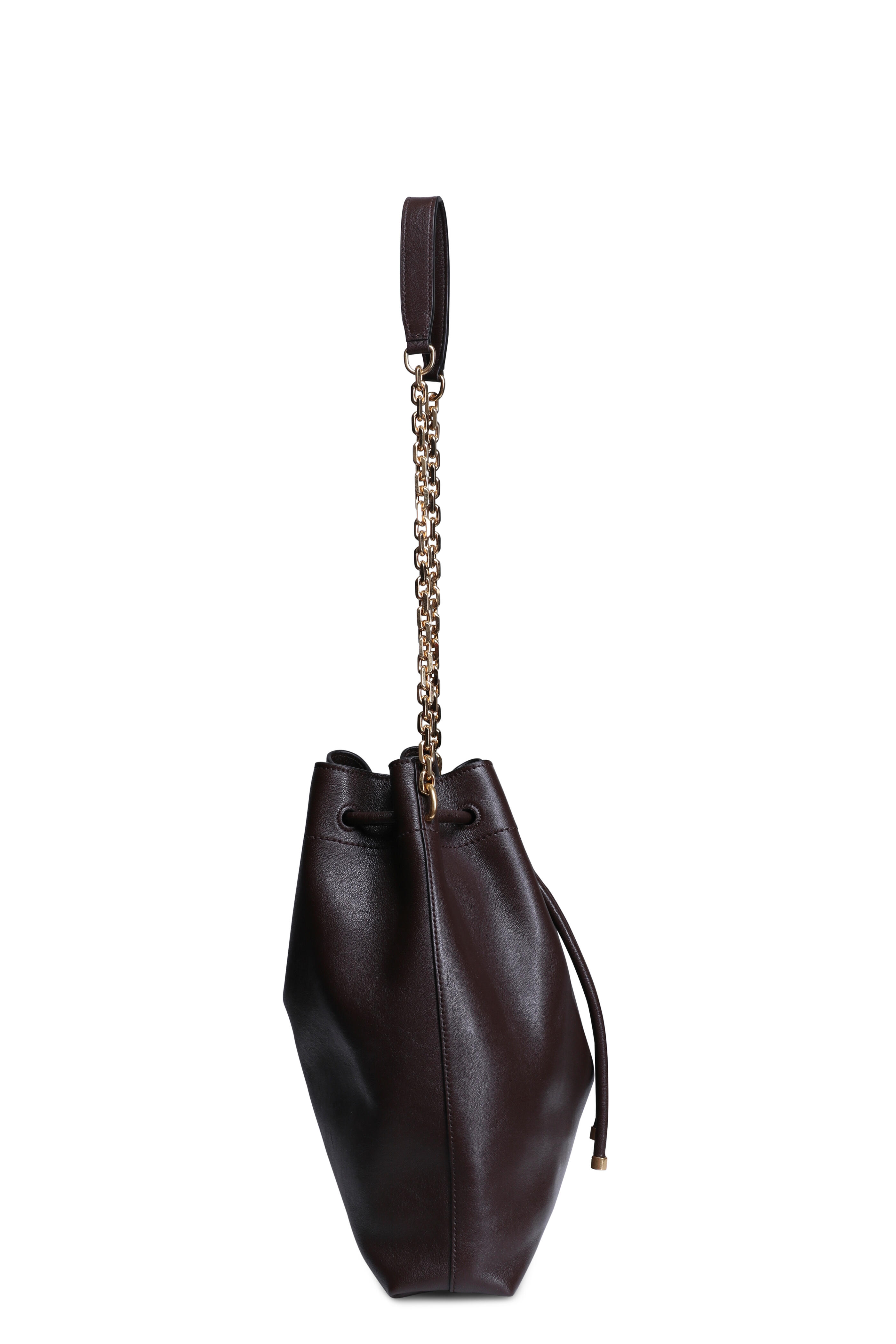 Jimmy Choo - Chich Chocolate Leather Drawstring Bucket Bag