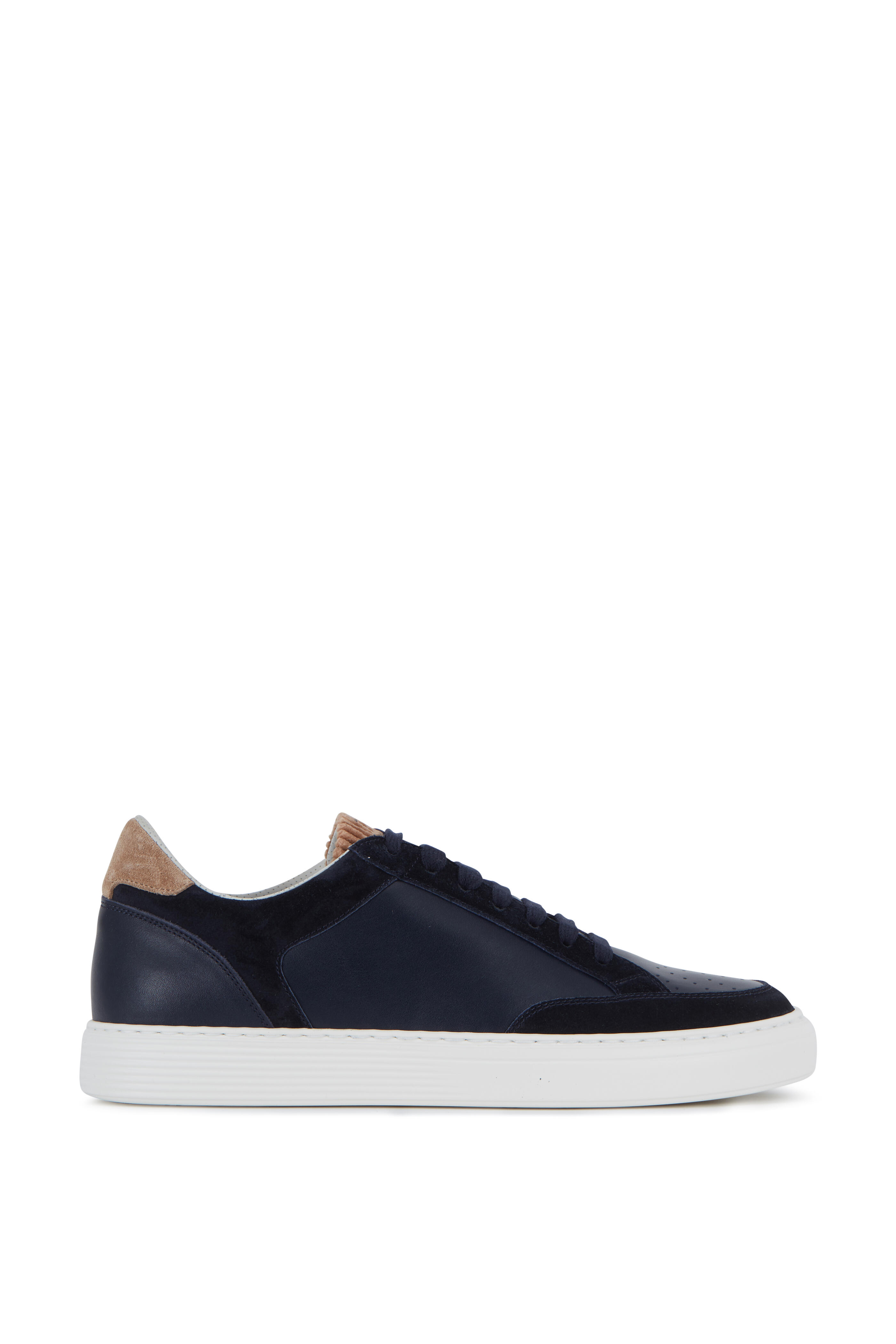 Brunello Cucinelli - Navy Blue Leather & Suede Low-Top Sneaker