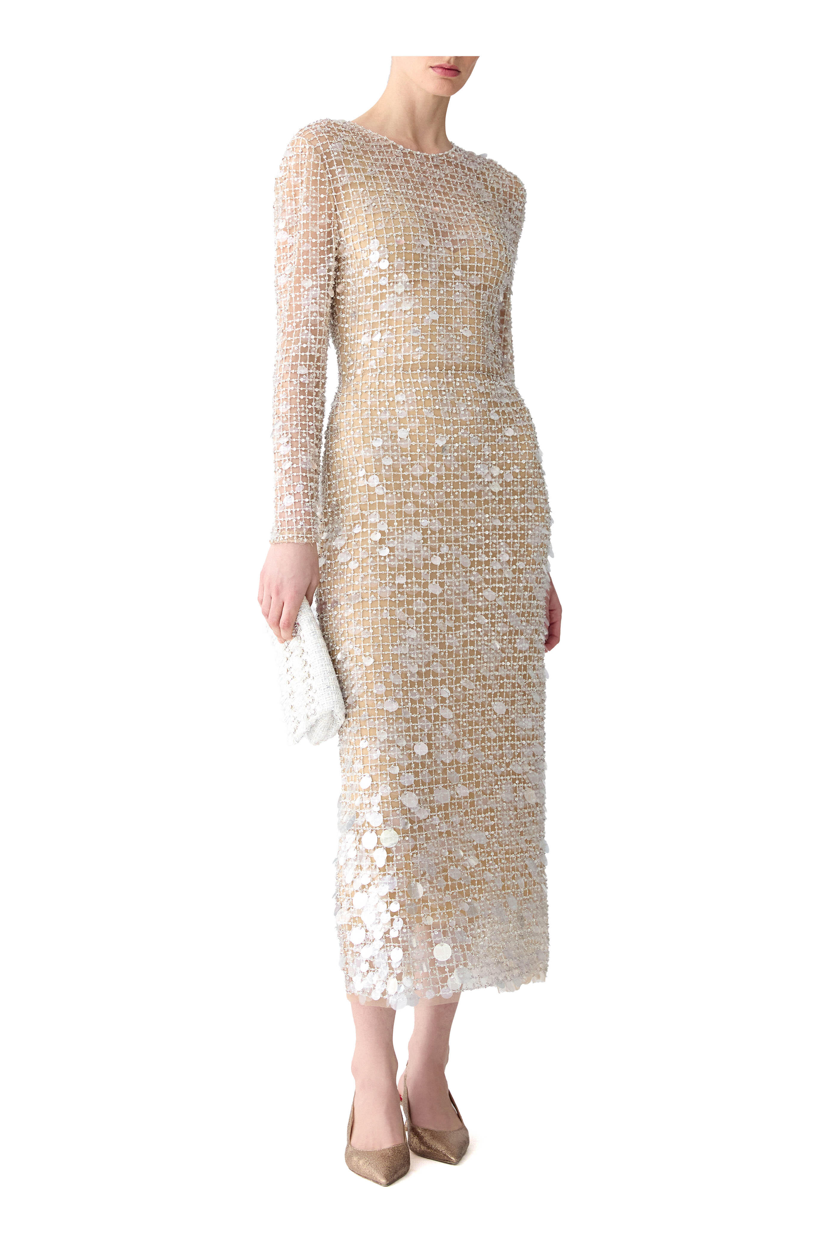 Carolina Herrera - Ivory Crystal Embroidered Midi Dress