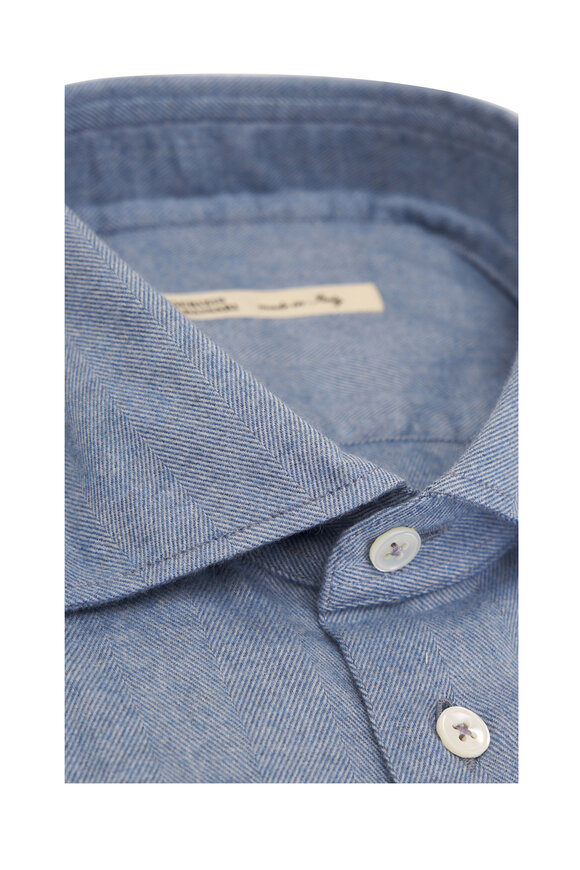 Maurizio Baldassari - Blue Herringbone Stretch Cotton Sport Shirt