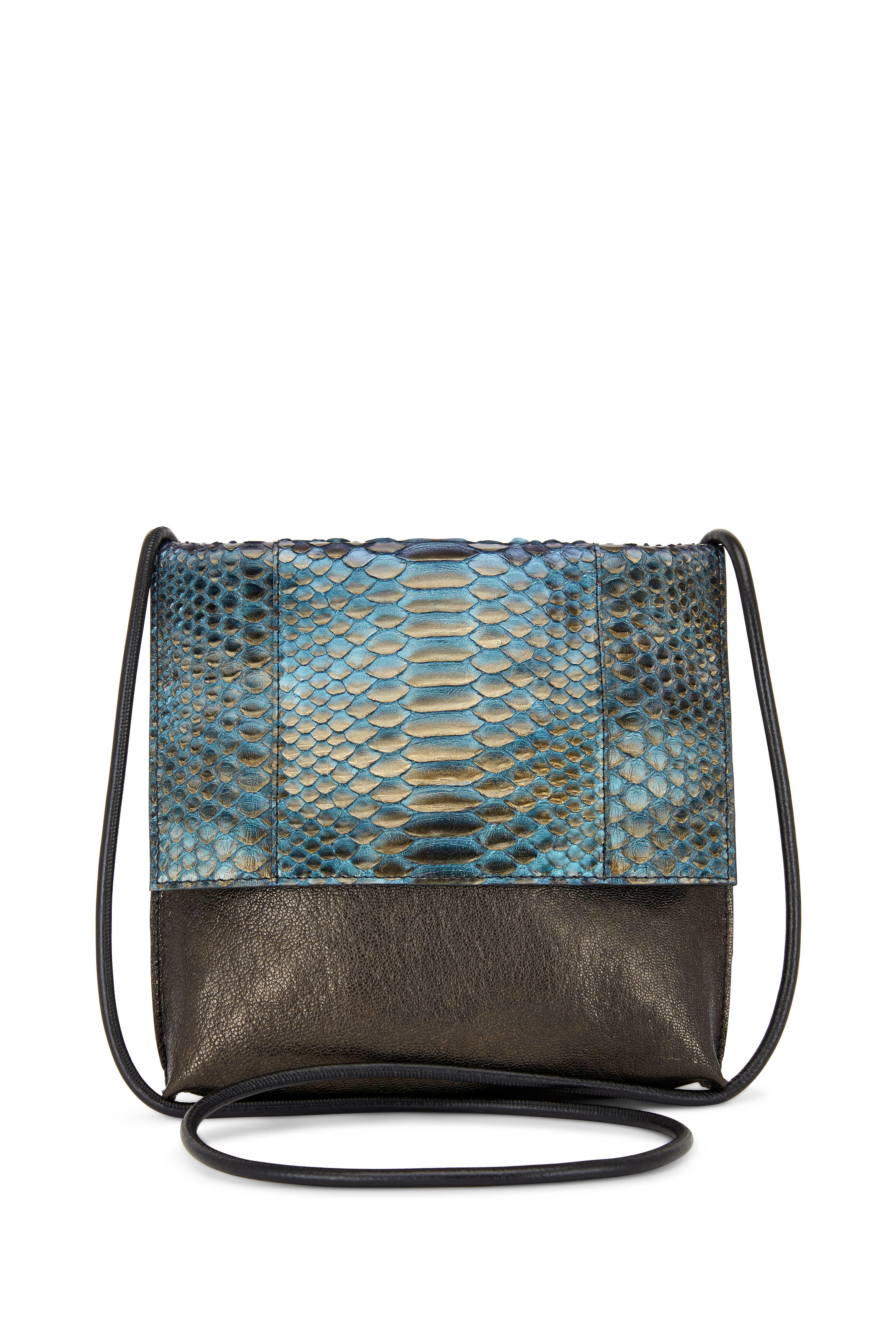 B May Bags - Riviera Blue Metallic Leather & Python Crossbody