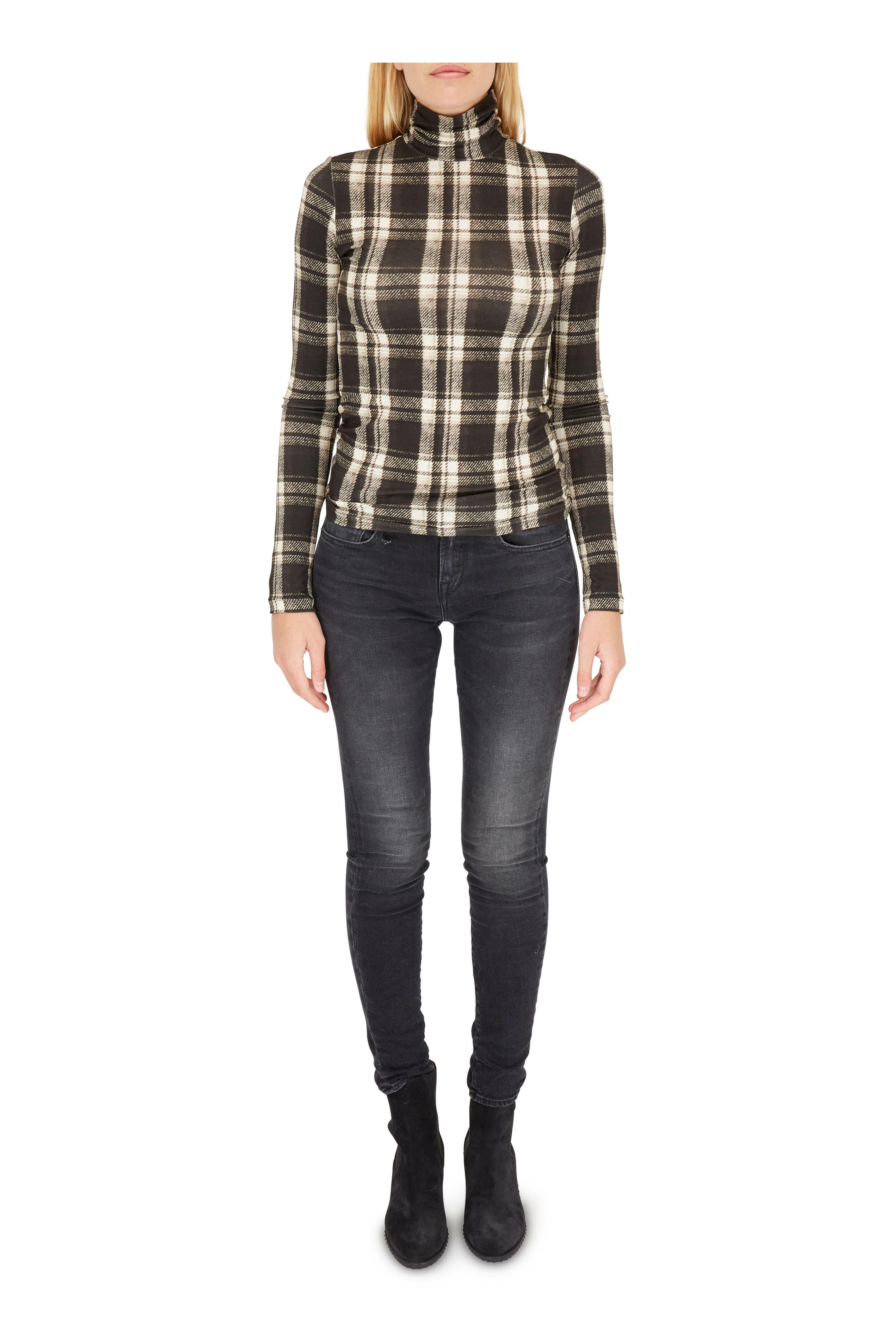 R13 Black White Plaid Fitted Turtleneck Mitchell Stores