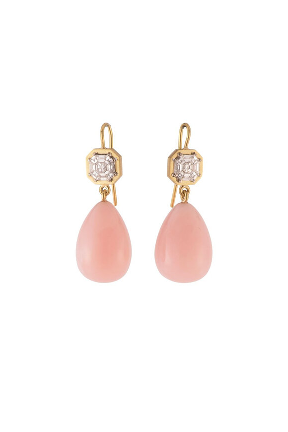 Sylva & Cie Pink Opal & Diamond Earrings