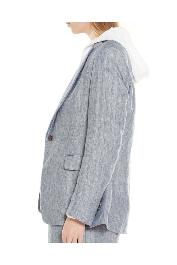 Brunello Cucinelli Oxford Herringbone Linen Jacket - view 4