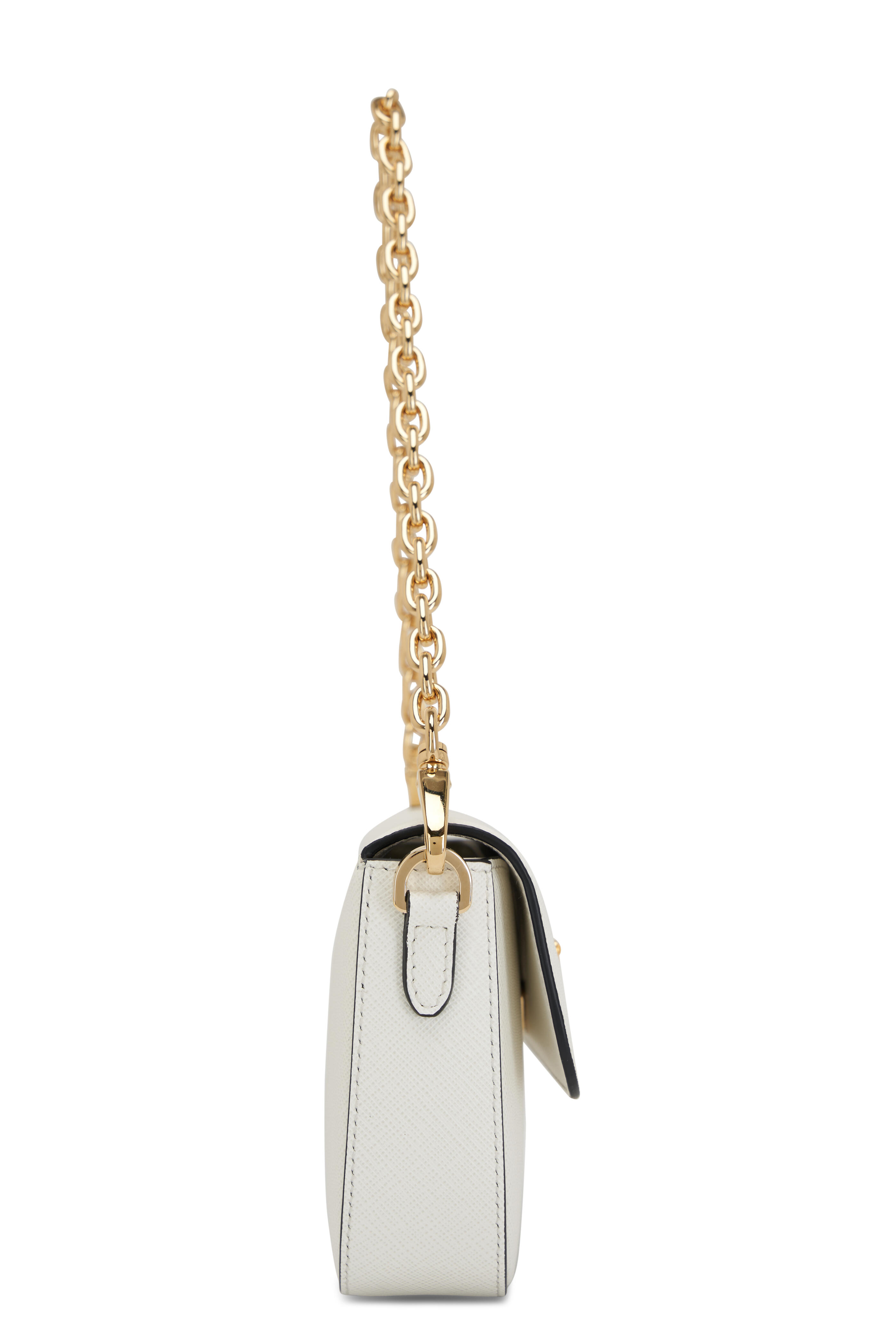 Prada - White Saffiano Leather Mini Chain Shoulder Bag