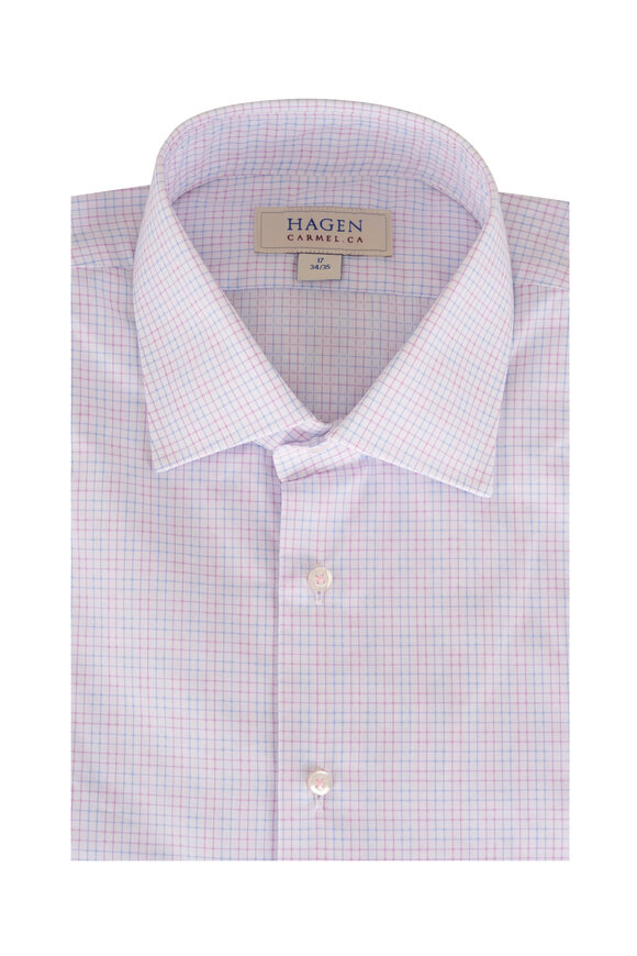 Hagen Shirts Pink & Blue Check Cotton Dress Shirt - view 1