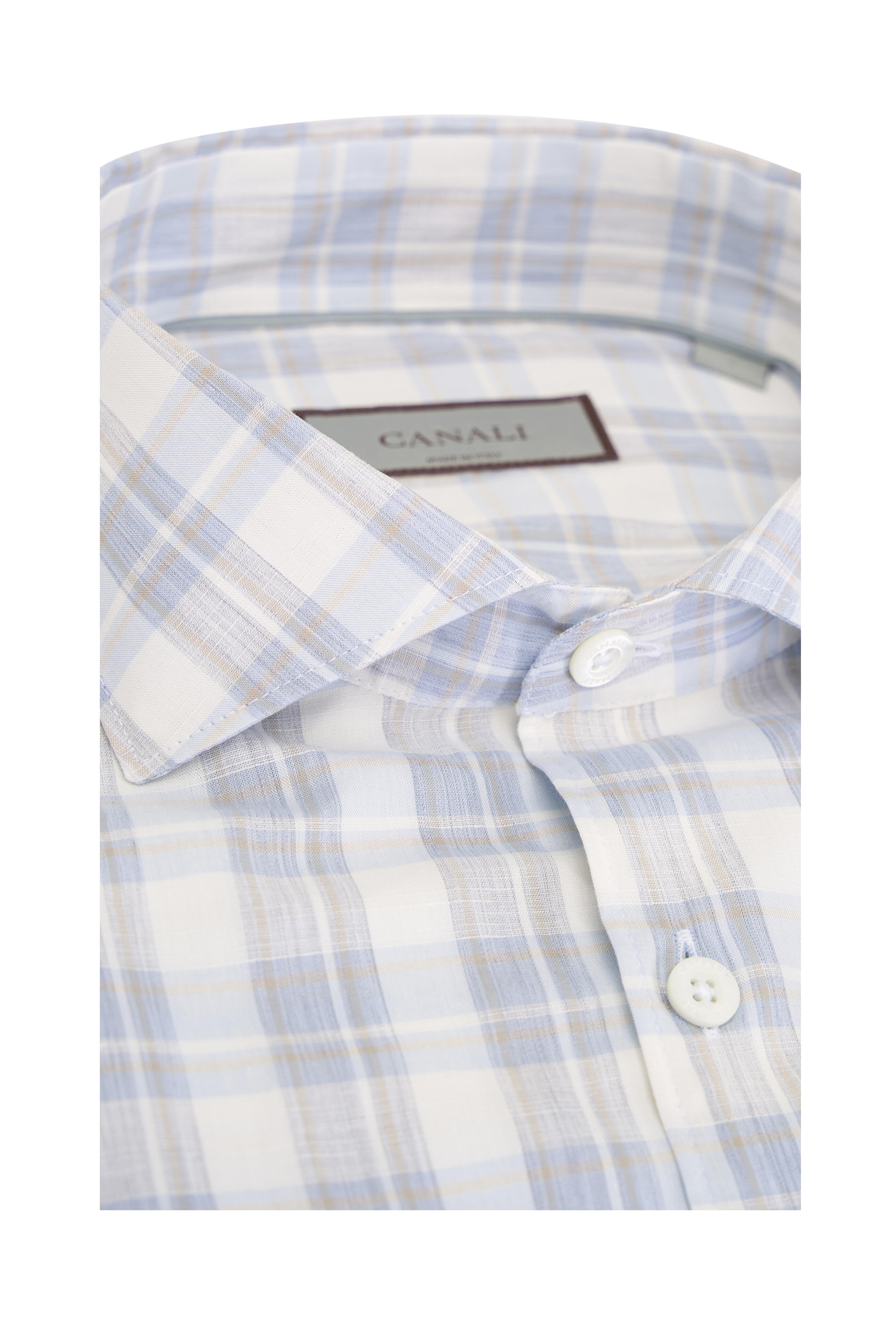 Canali - Ivory, Tan & Blue Plaid Sport Shirt