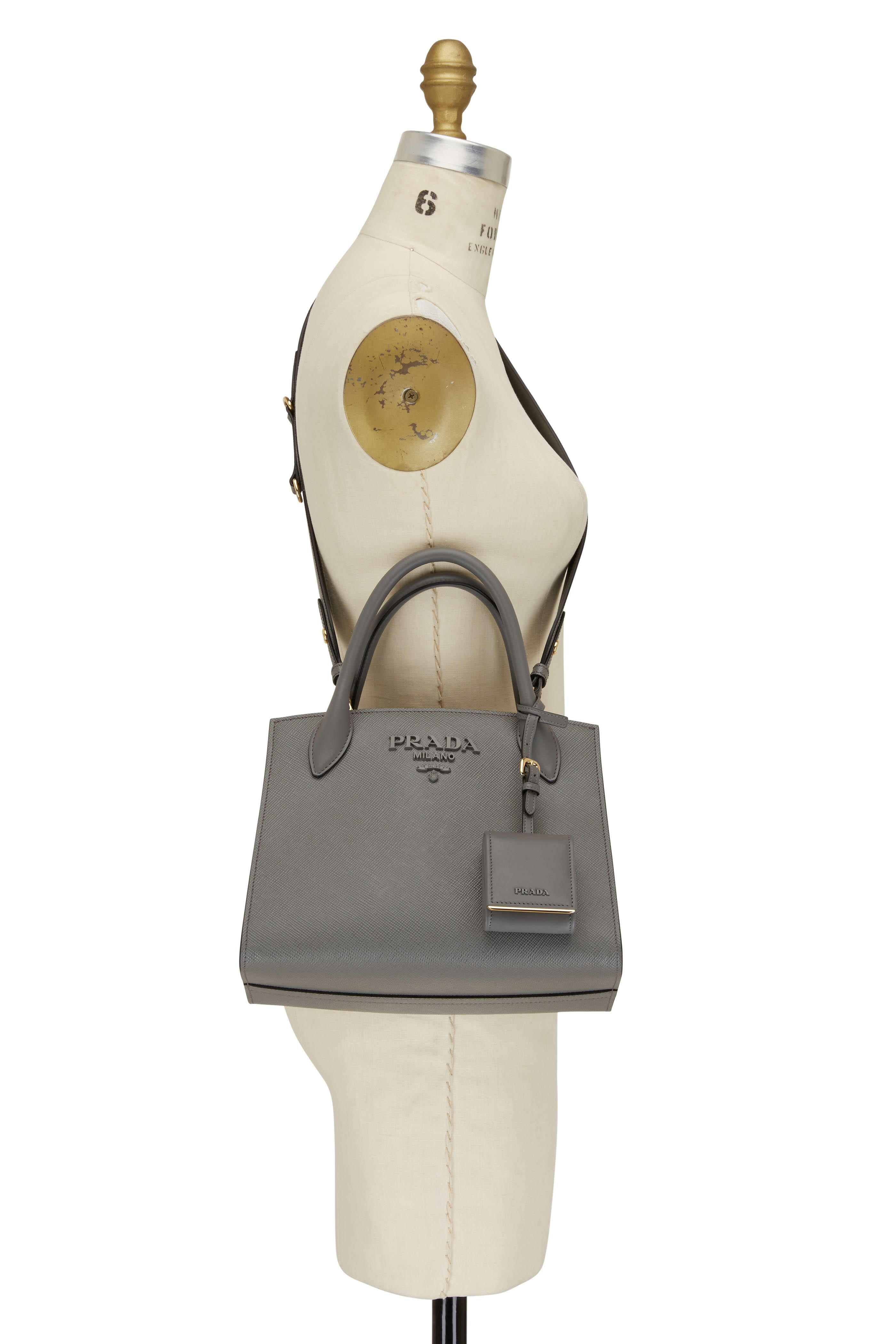 Prada Saffiano Leather Bag Mini Travertine Gray in Saffiano Leather with  Gold-tone - US