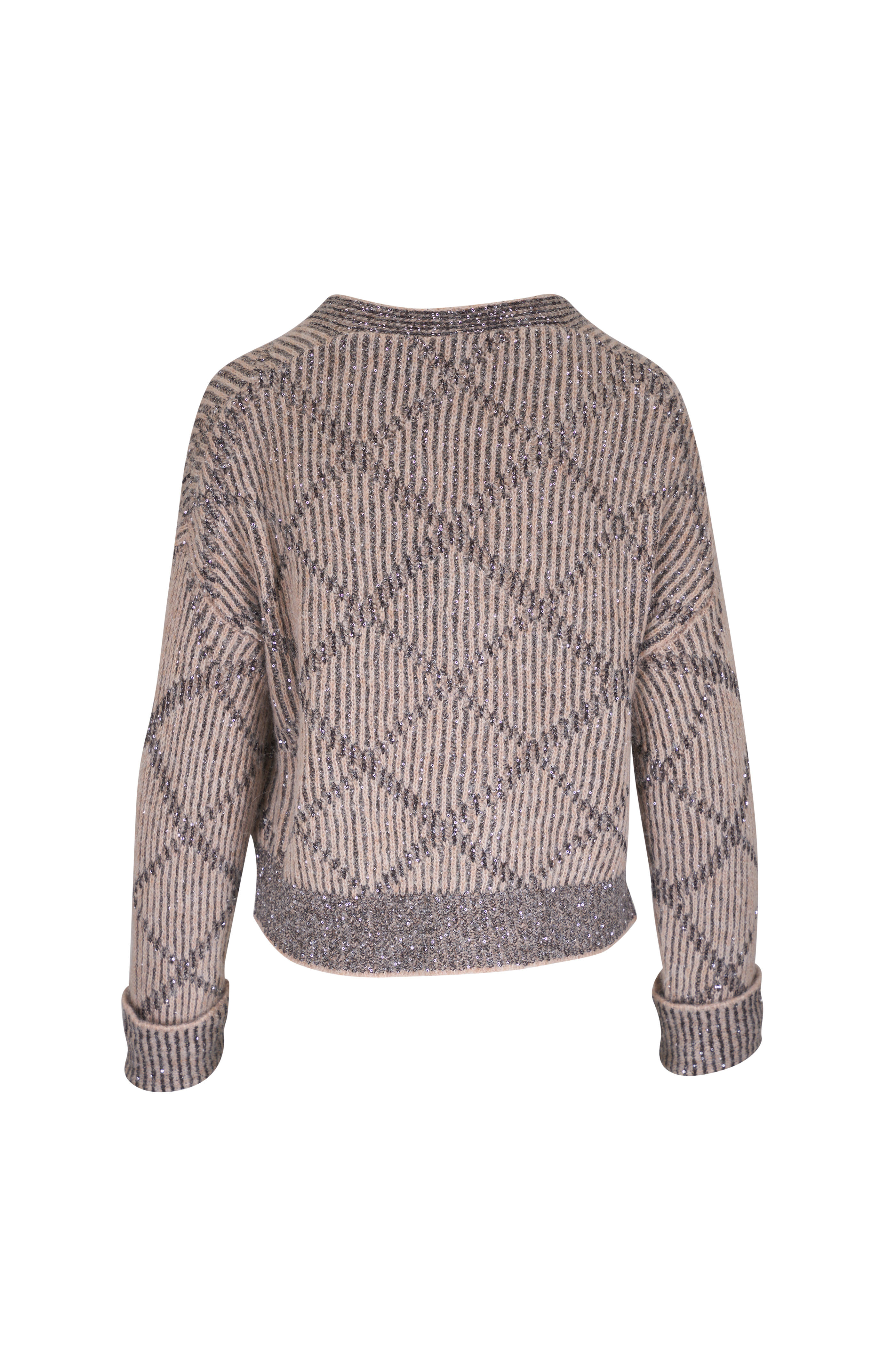 D.Exterior - Beige & Gray Sequin Ribbed Cardigan
