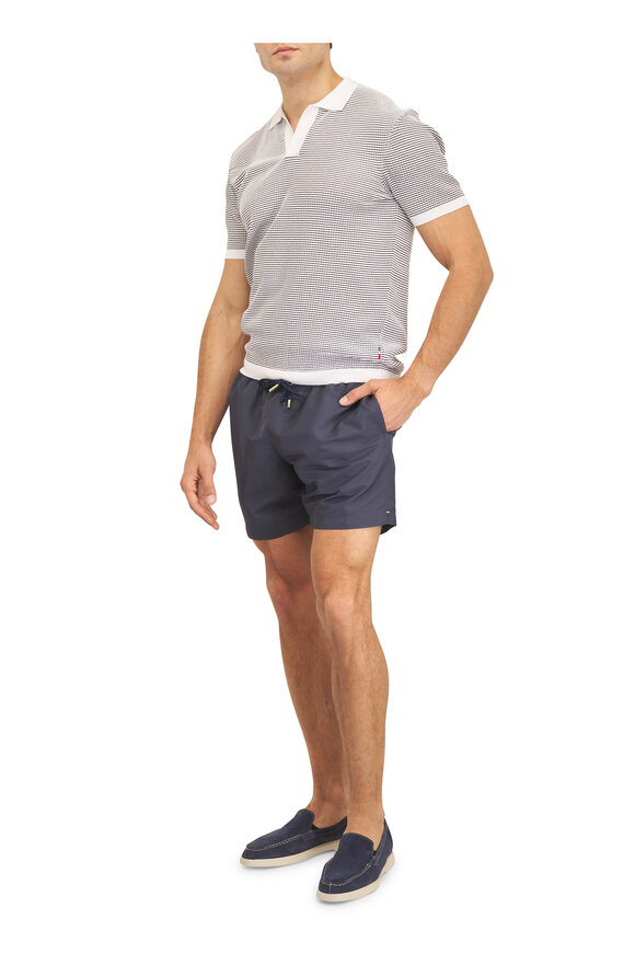 Orlebar Brown Roddy White & Navy Stripe Knit Polo - view 2