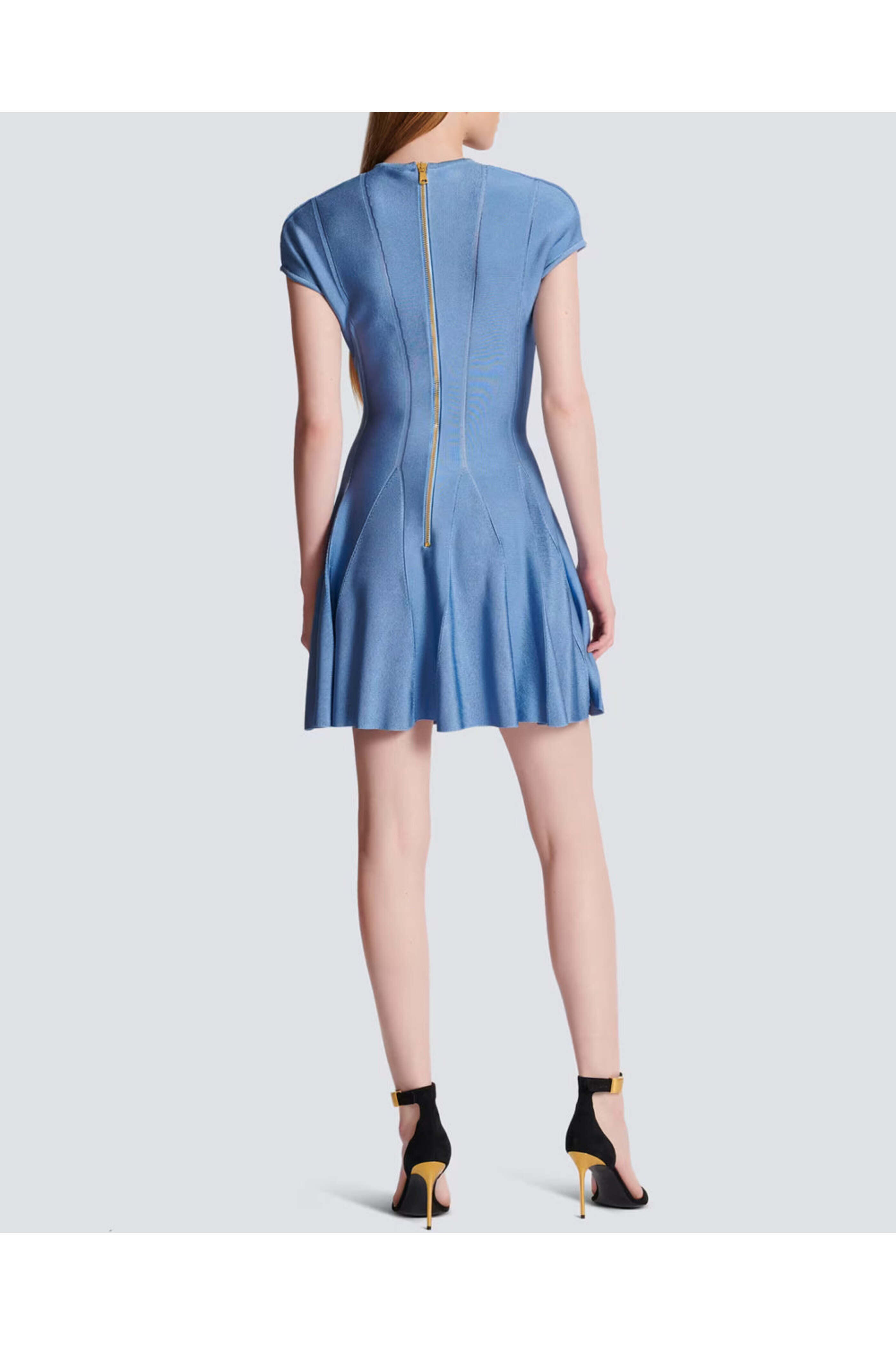 Balmain - Pale Blue Knit Mini Skater Dress