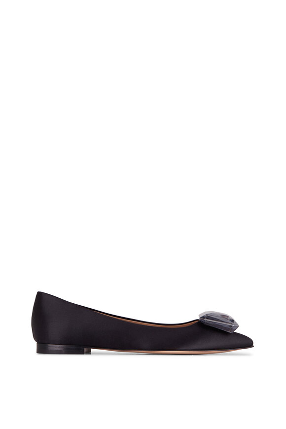 Gianvito Rossi - Jaipur Black Satin Jewel Flat