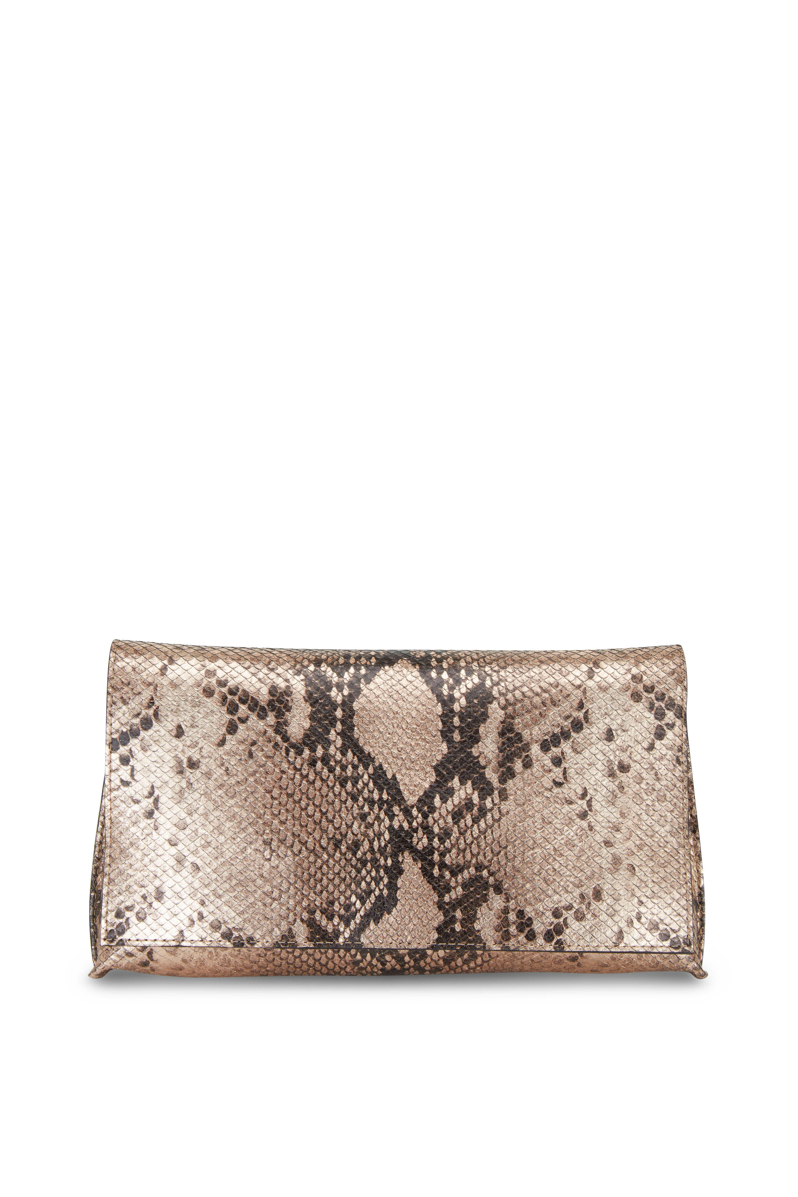 B May Bags - Blush Snakeskin Print Foldover Clutch