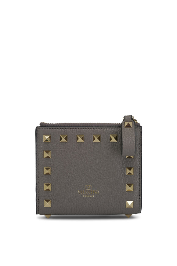 Valentino Garavani - Moon Taupe Rockstud French Flap Leather Wallet 