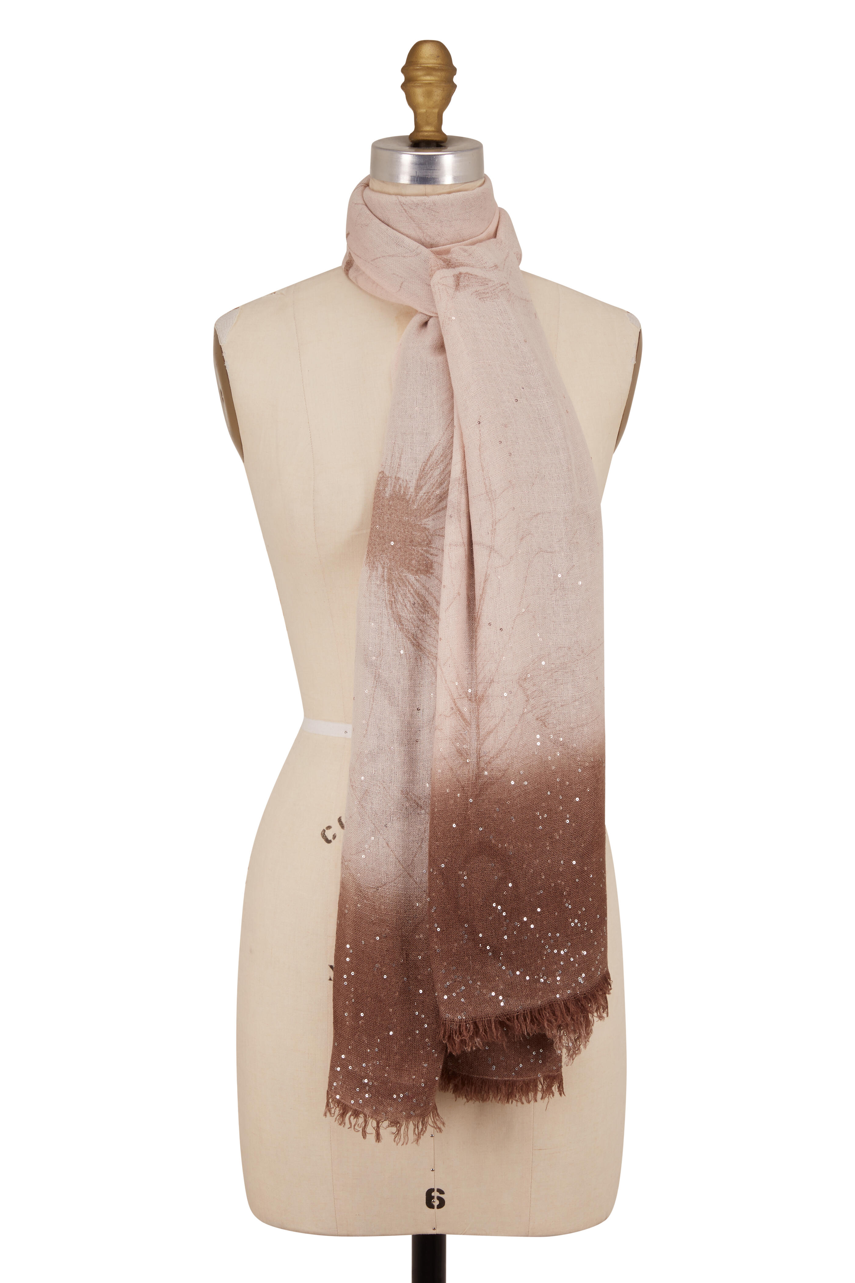 Faliero Sarti - Brown Faded Floral Piallette Boarder Scarf Faliero Sarti - Brown Faded Floral Piallette Boarder Scarf