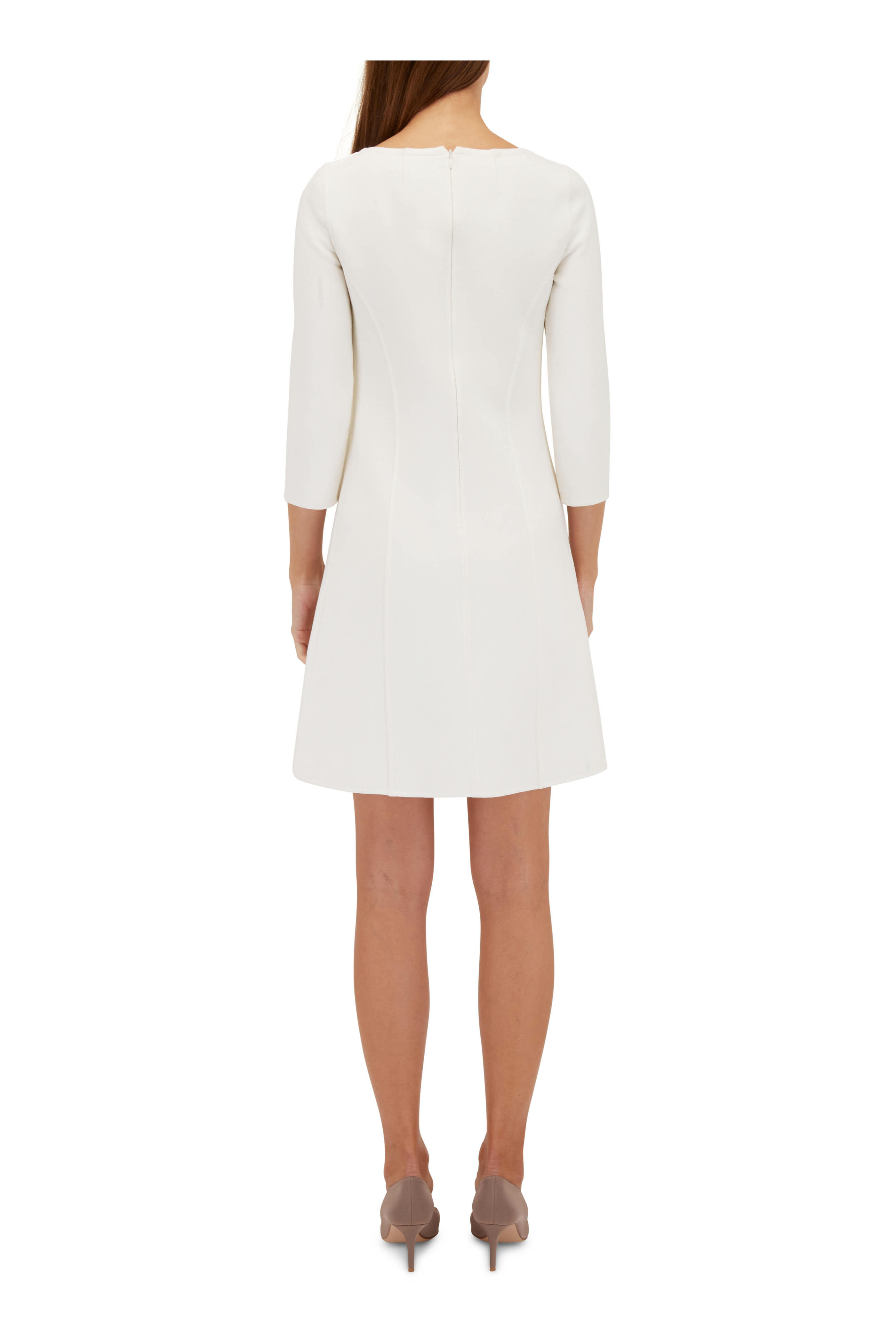 Michael Kors Collection - White Wool Three-Quarter Sleeve Shift Dress