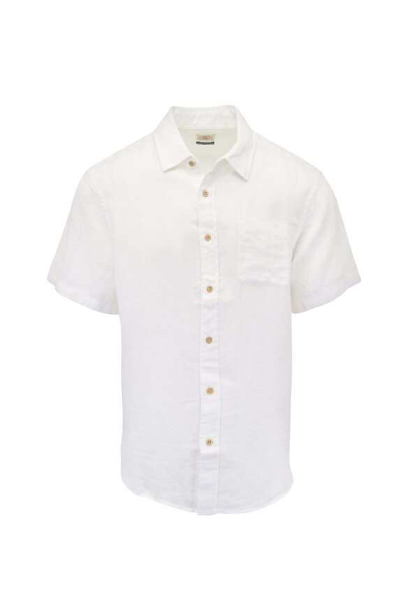 Faherty Brand White Linen Basketweave Front Button Shirt