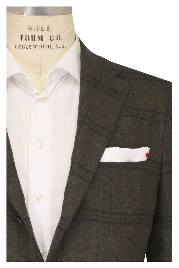 Kiton Olive Plaid Cashmere, Vicuna & Silk Sportcoat - view 1