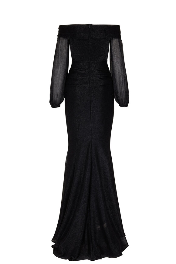 Talbot Runhof - Metallic Black Voile Gown