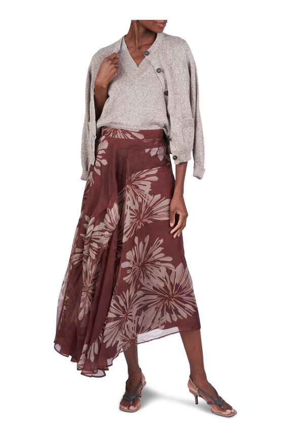 Brunello Cucinelli Abstract Dahlia Bloom Print Asymmetrical Skirt - view 2
