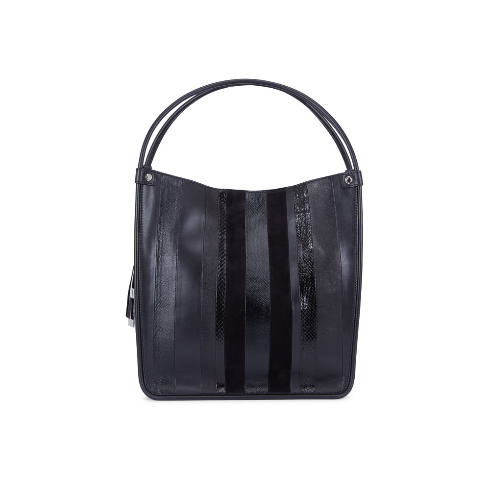 Proenza Schouler Black Leather, Suede Snakeskin Striped Tote
