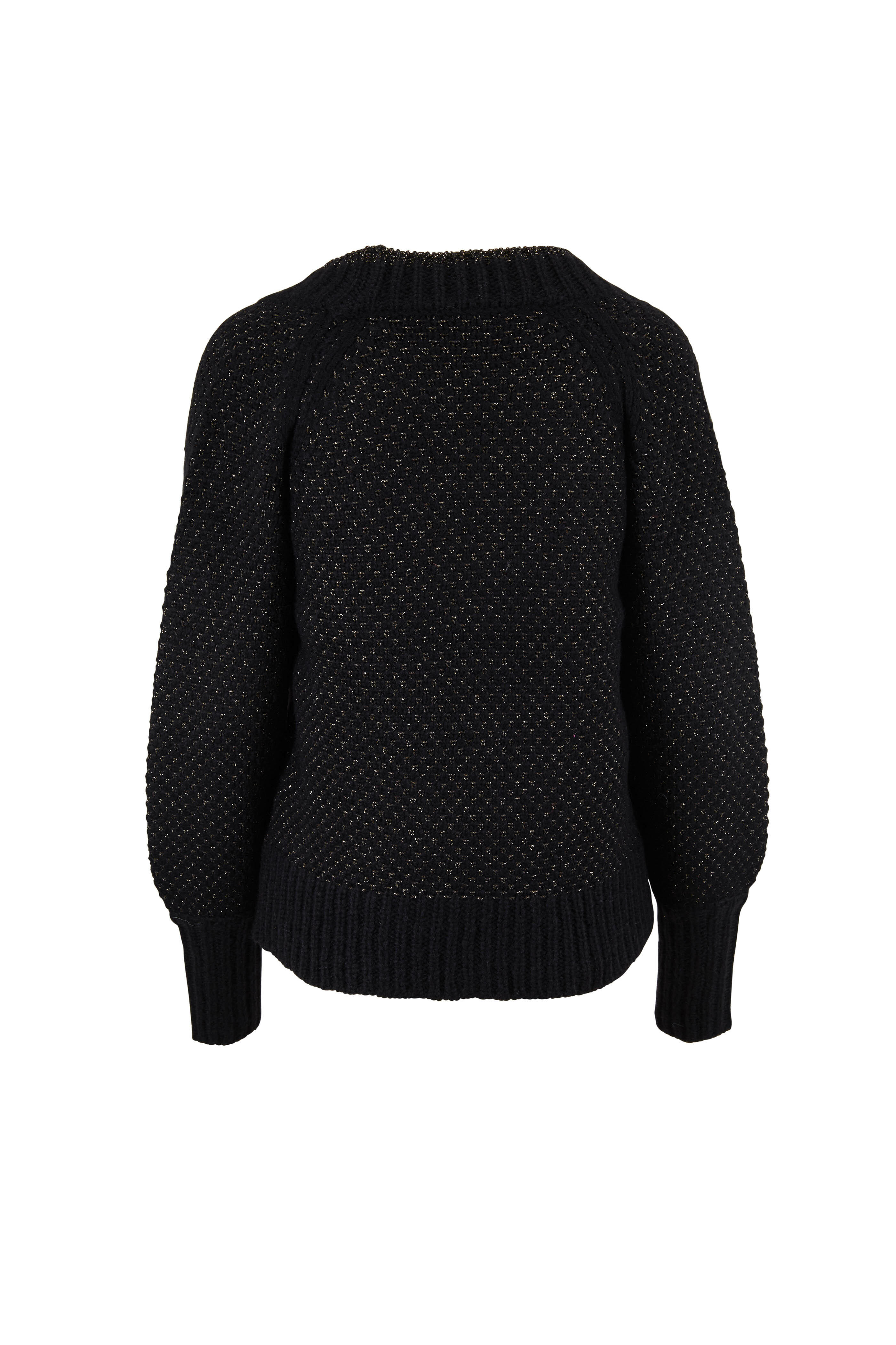 Veronica Beard - Mirnie Black Metallic V-Neck Sweater