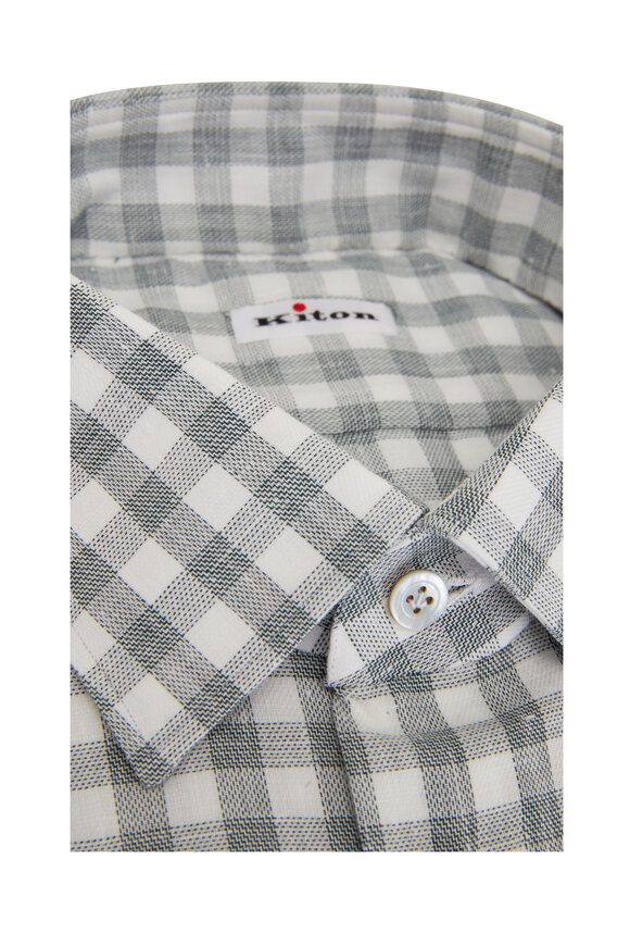 Kiton - Green & White Gingham Dress Shirt