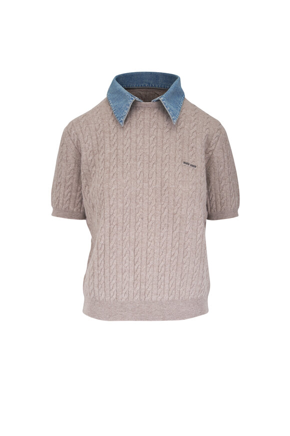 Miu Miu Short Sleeve Brown Wool & Cashmere Top - view 1