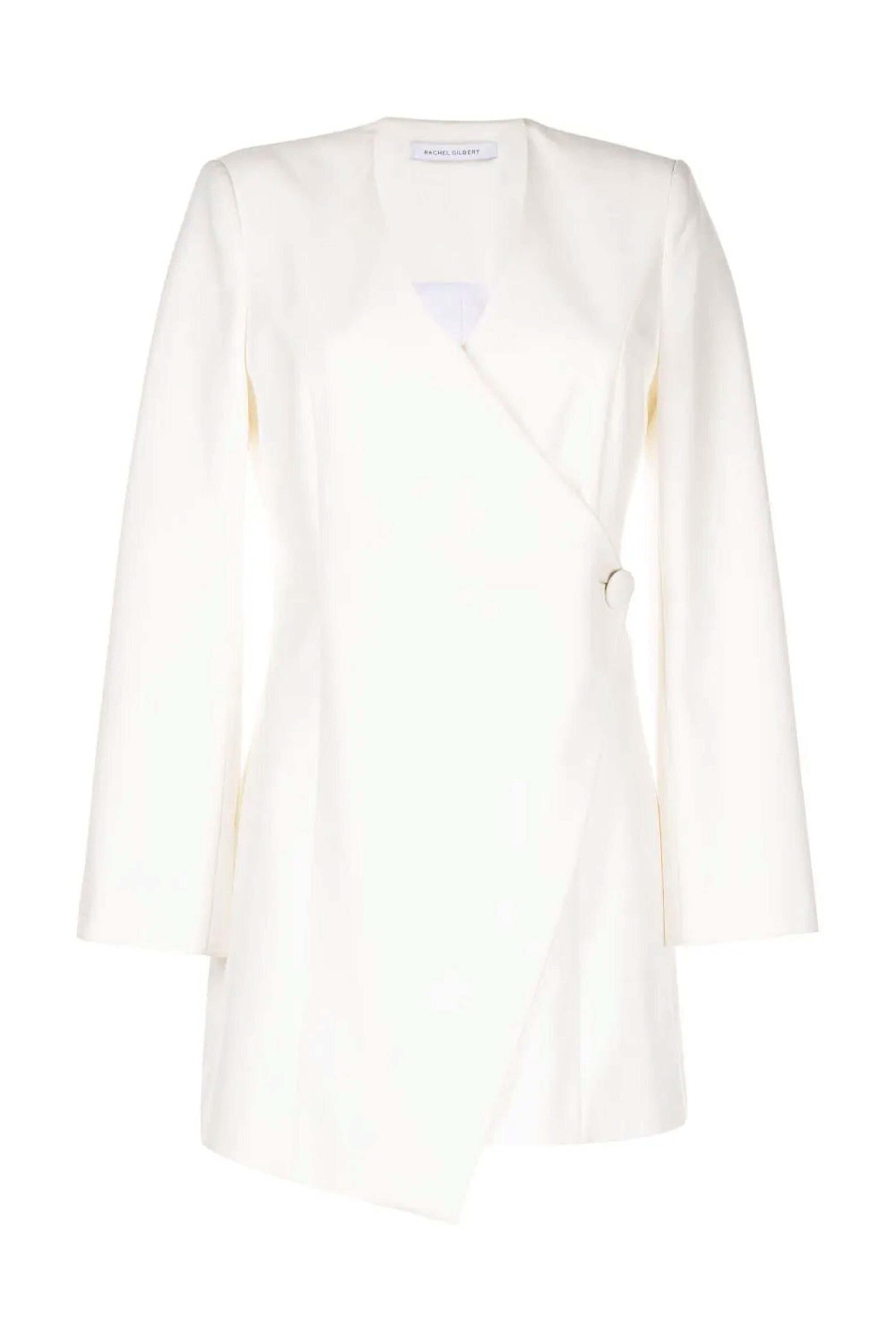 cream jacket dress Long Sleeve Wrapover Belted Waist Blazer Dress In Cream | EGO US