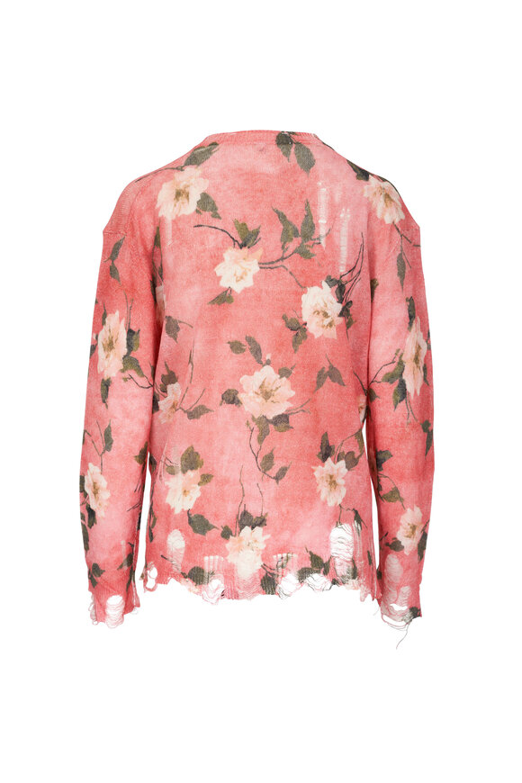 R13 - Boyfriend Pink Floral Distressed Linen Cardigan 