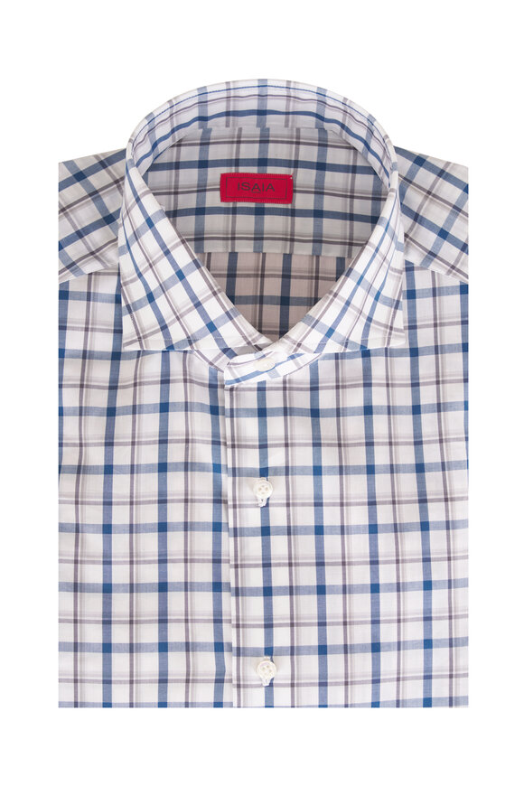 Isaia White & Navy Check Sport Shirt - view 1