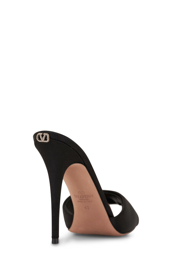 Valentino Garavani - Black Satin VLogo Rhinestone Stiletto Mule, 105mm