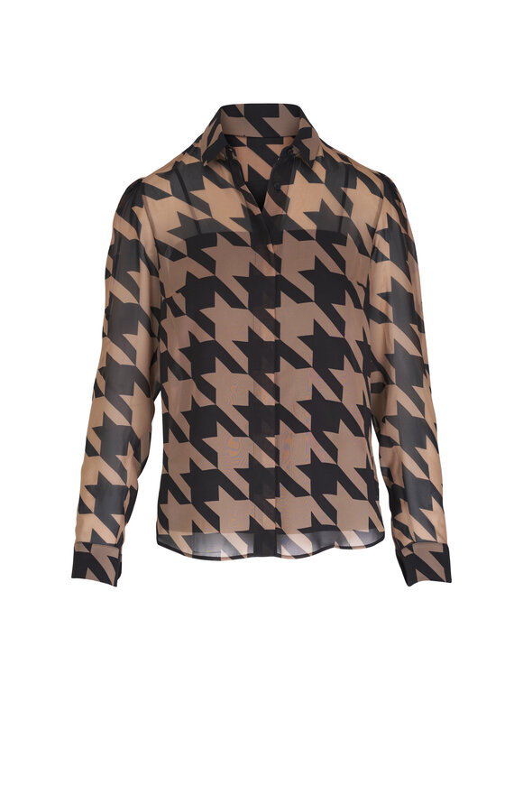 Akris Punto Black & Caramel Houndstooth Print Blouse