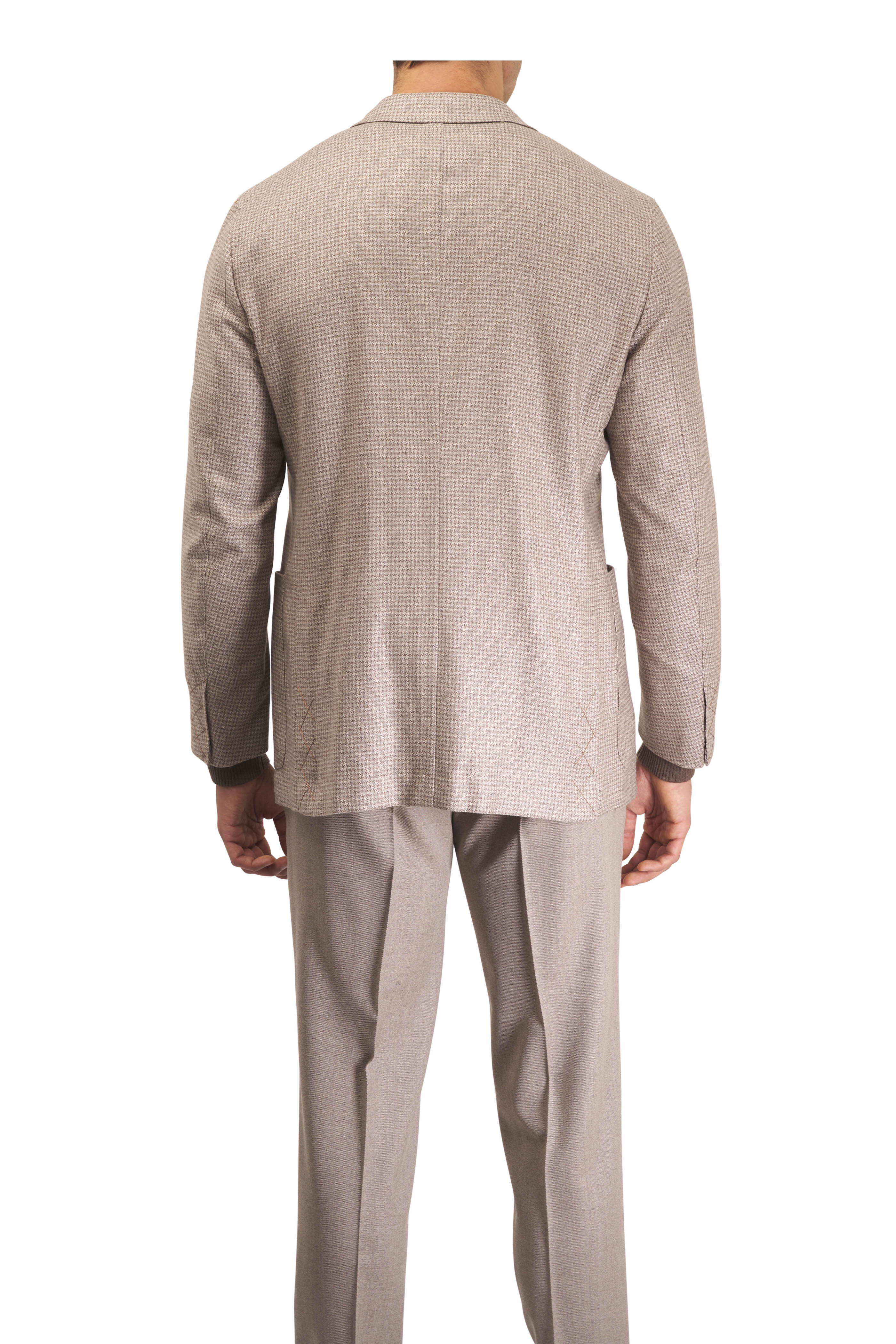 Zegna - Beige Cotton & Cashmere Houndstooth Sportcoat