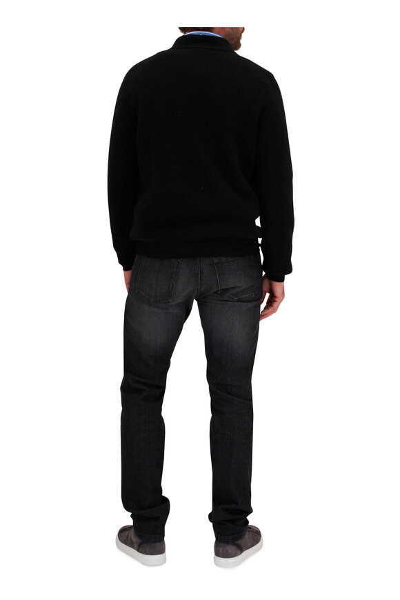 Kiton - Black Cashmere Ribbed Polo 