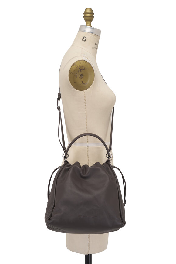 Brunello Cucinelli Testa Dark Brown Lambskin Top Handle Bag - view 8