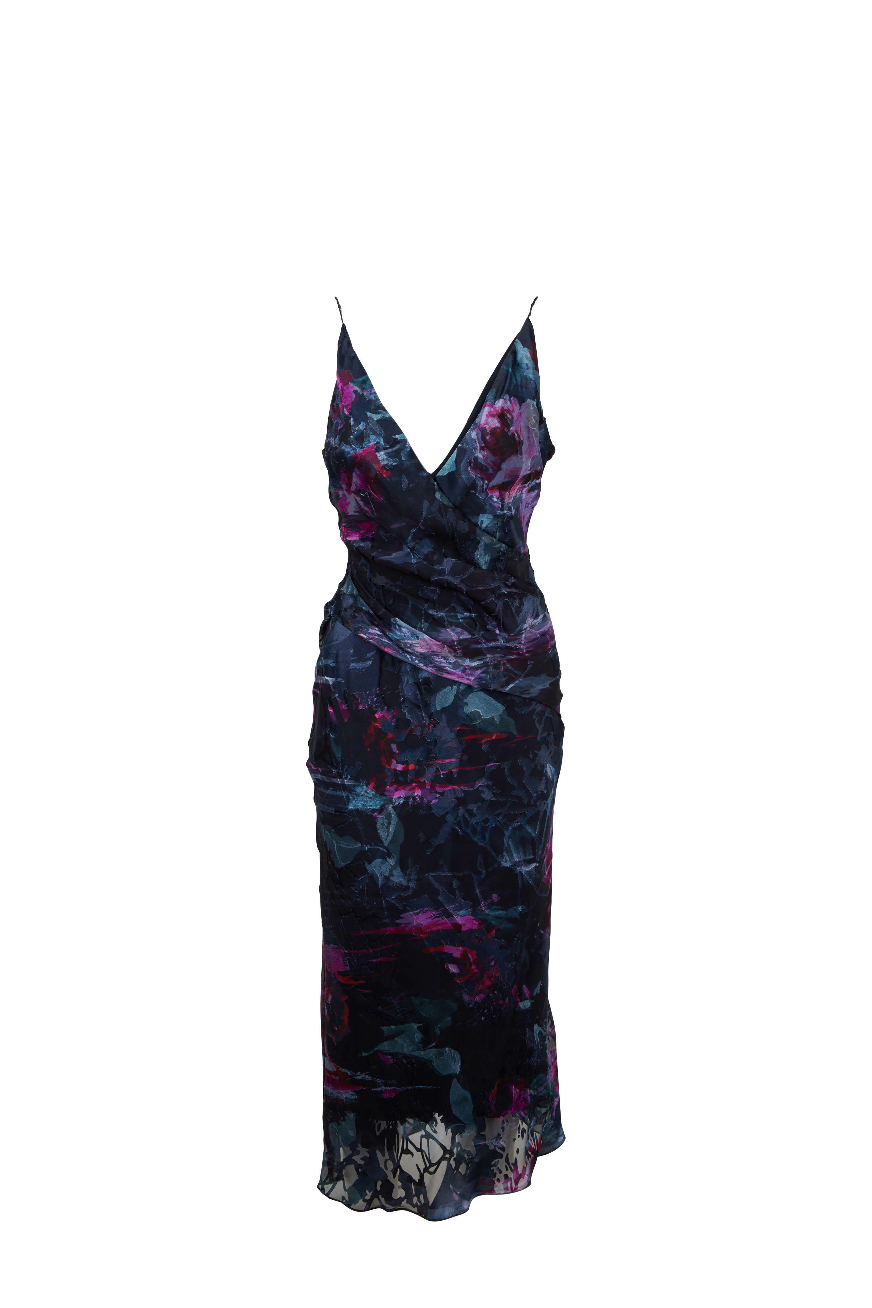 Cushnie - Black Melted Floral Twist V-Neck Midi Dress