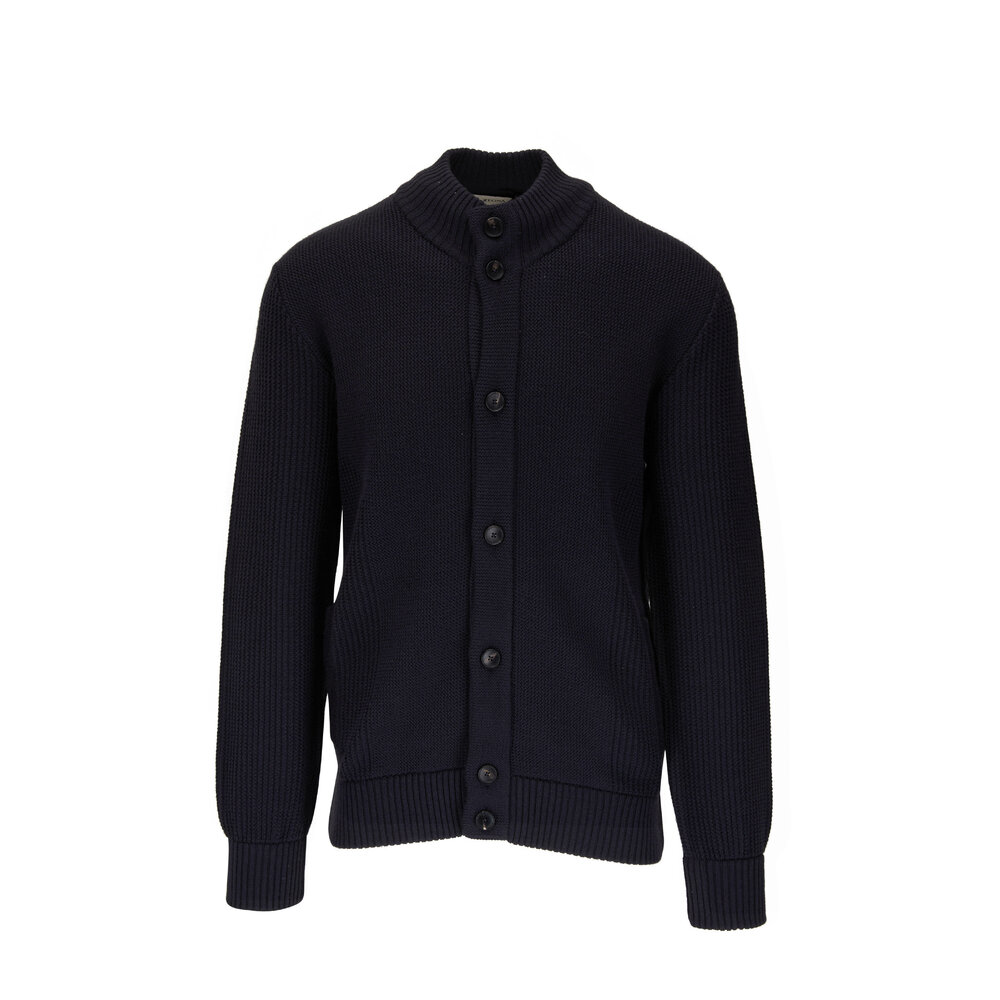 Z Zegna - Navy Blue Ribbed Wool Button Cardigan