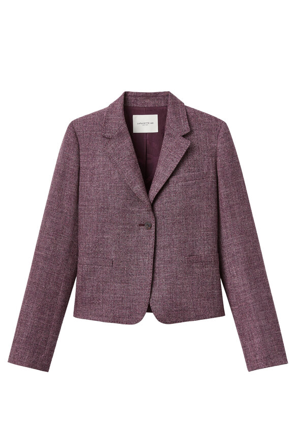 Lafayette 148 New York Mulberry Wool Mouliné Cropped Boyfriend Blazer - view 1