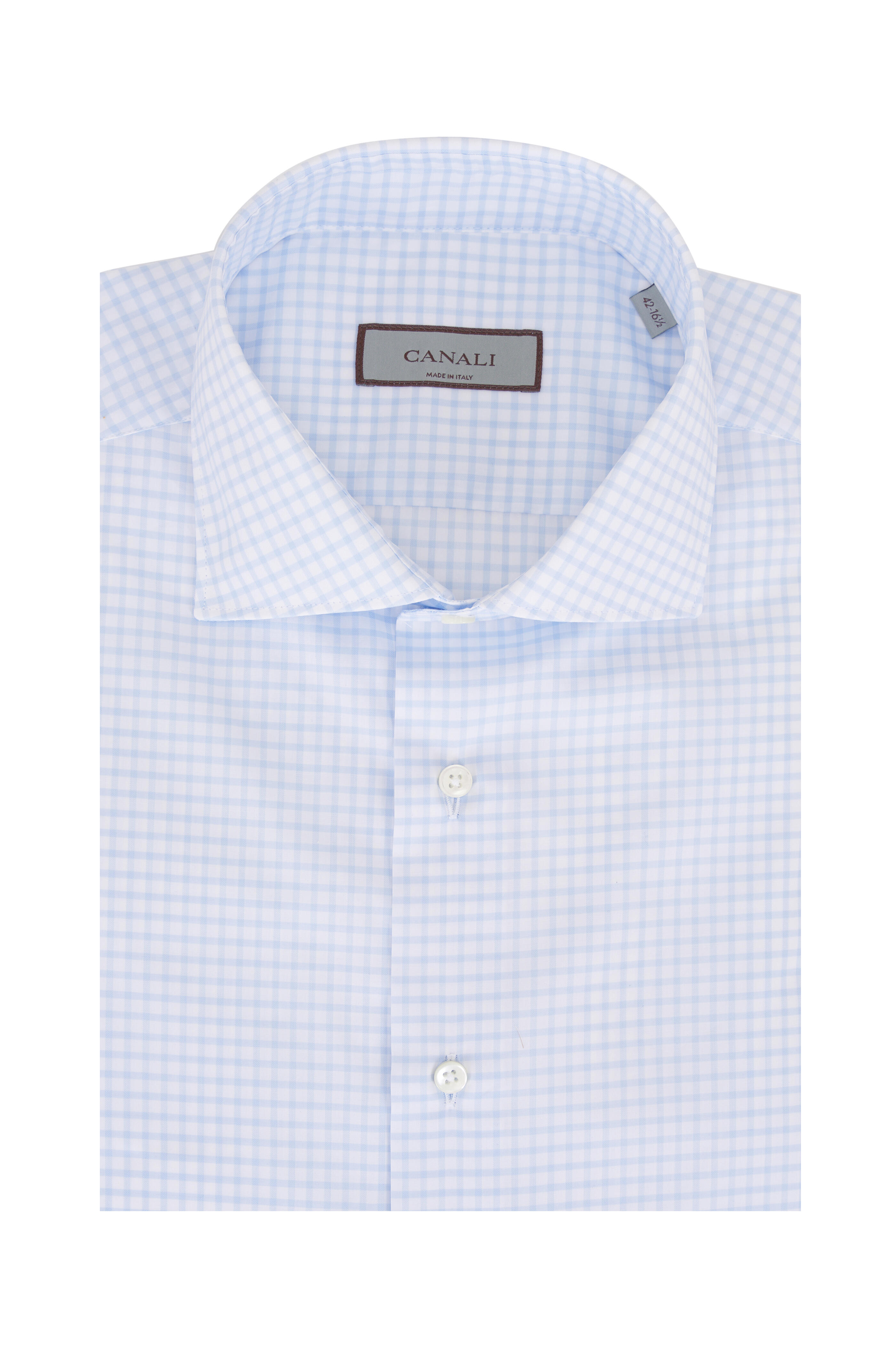 Canali - Light Blue & White Check Cotton Dress Shirt