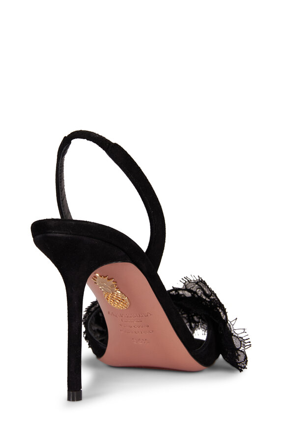 Aquazzura Lover Black Lace & Suede Sandal, 85mm - view 3