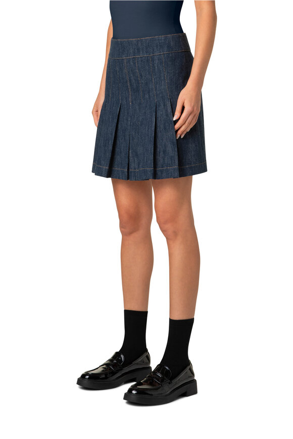 Akris Punto - Washed Denim Pleated Mini Skirt