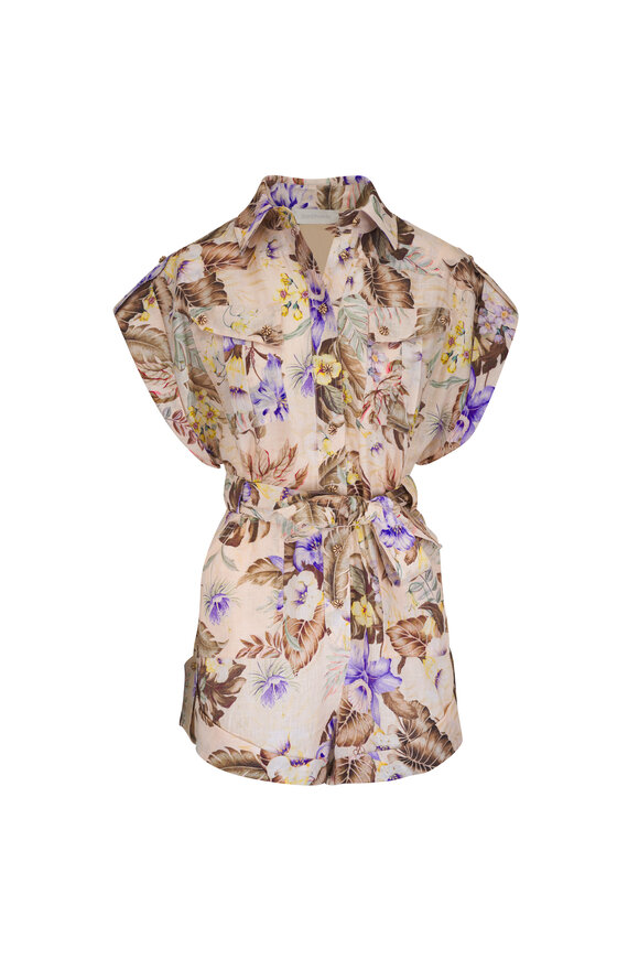 Zimmermann - Cassia Floral-Print Belted Playsuit