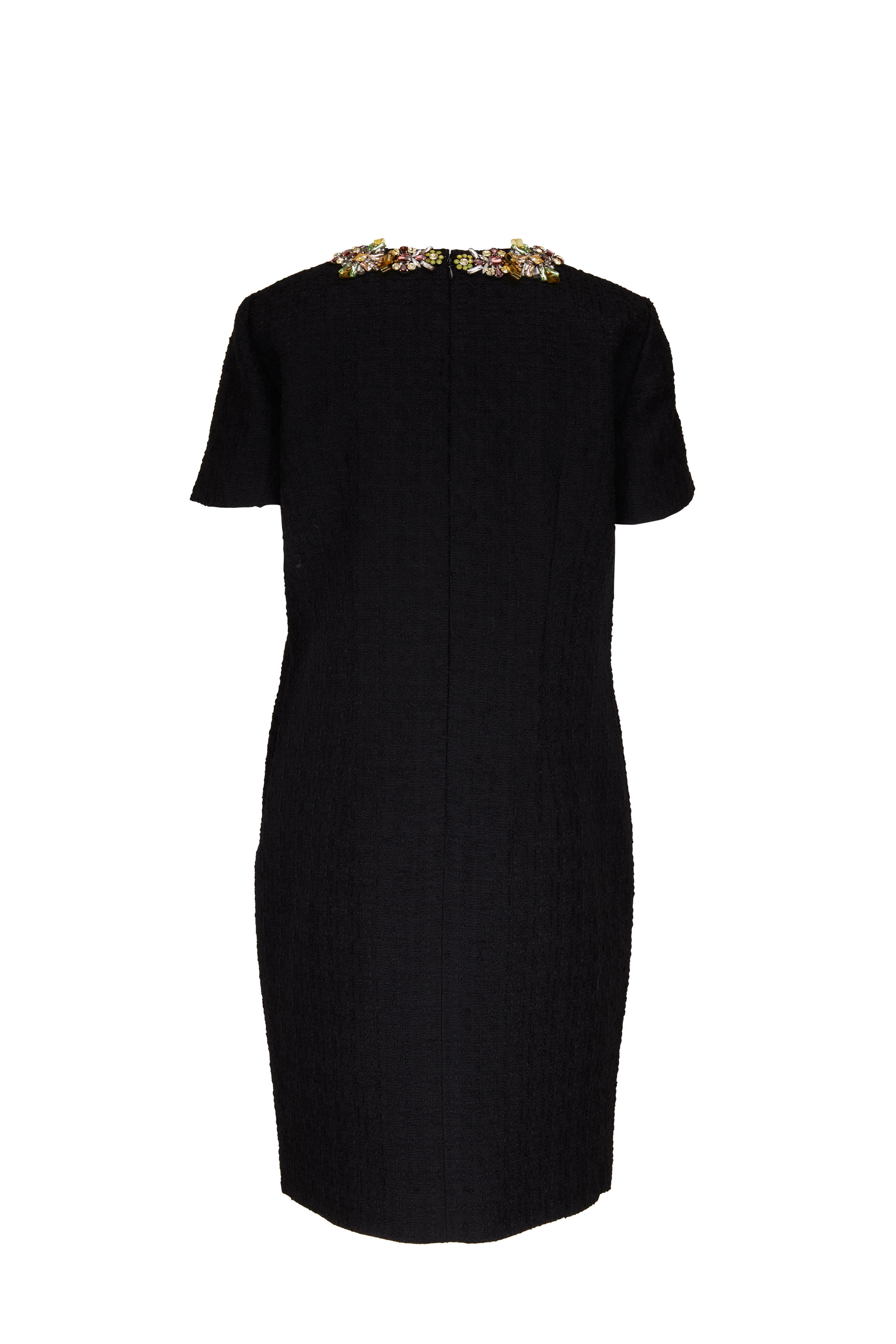 Carolina Herrera - Black Short Sleeve Embellished Shift Dress